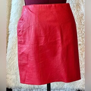 Vintage 1980's Red Leather Mini Pencil Skirt